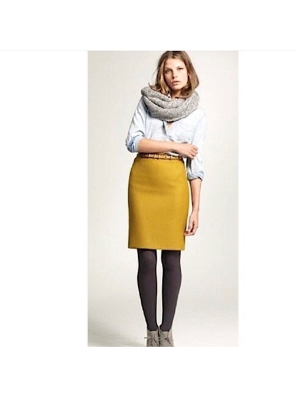 J. Crew Women's The Pencil Skirt Mustard Wool Blend Size 00